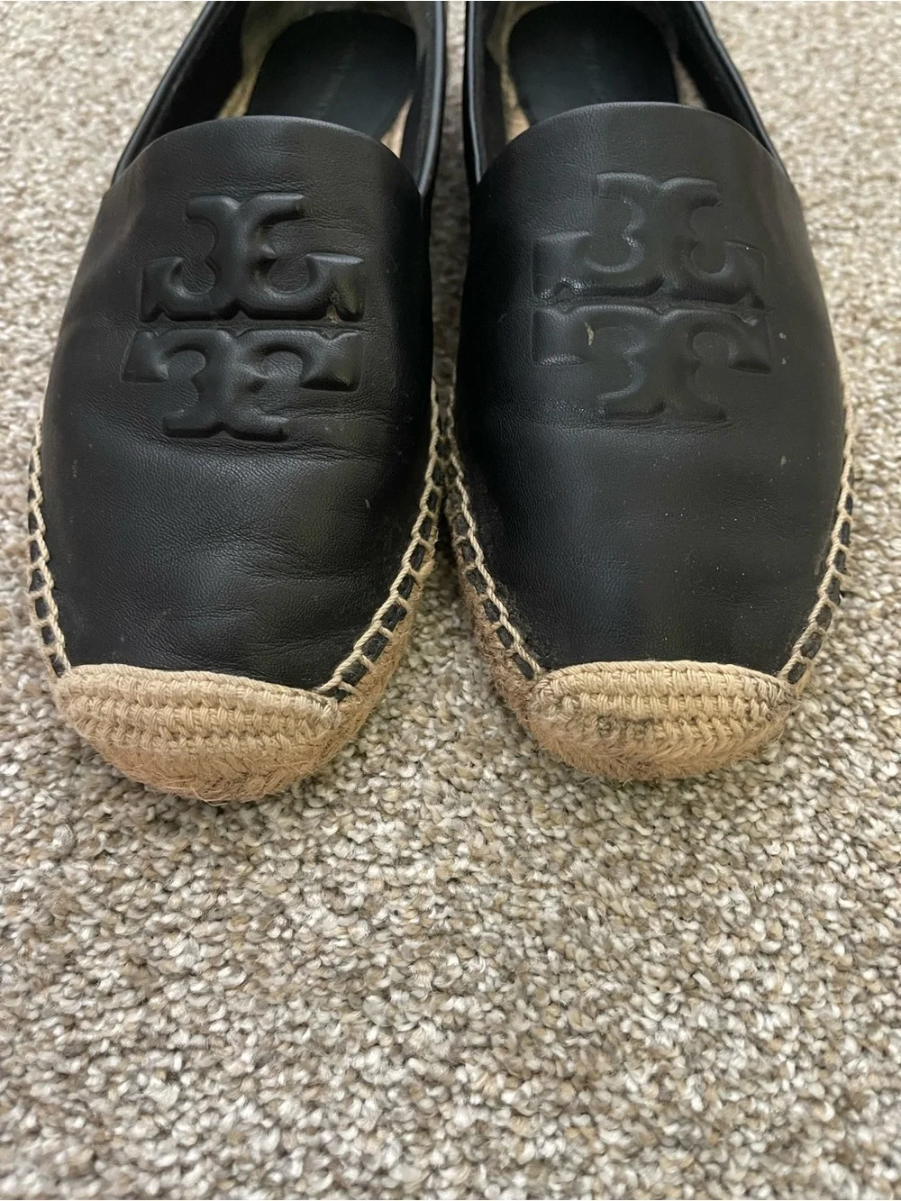 Tory Burch Black Leather Espadrille Slip-On Flats